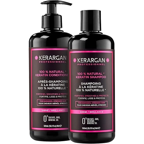 Kerargan - Ultra Repairing Keratin Shampoo & Conditioner Duo for Damaged and Stressed Hair - Strengthens, Smoothens & Protects - Sulfate-Free, Non-GMO, Silicone-Free - 2x16.9 Fl oz