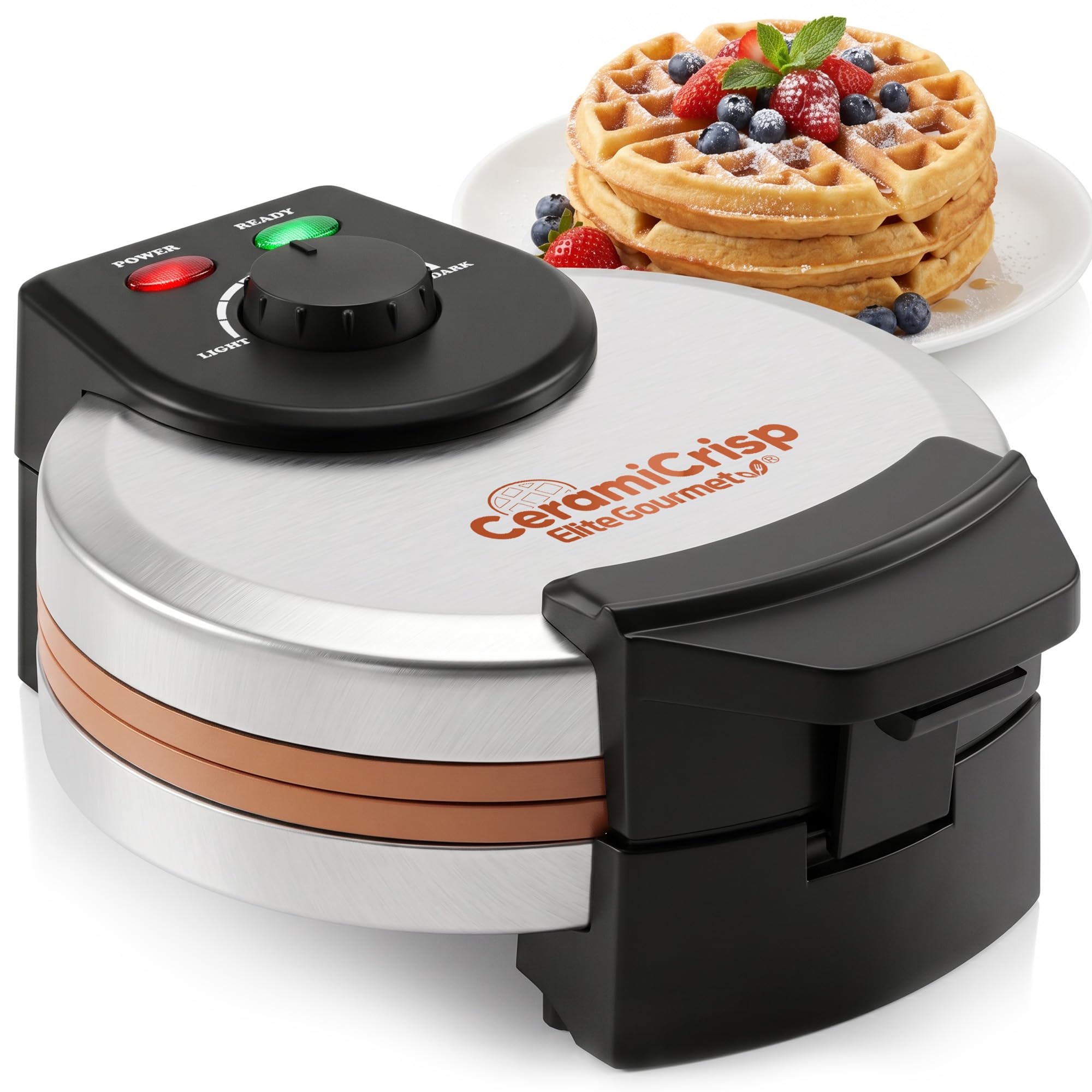 Elite Gourmet Belgian Waffle Maker with CeramiCrisp™ Non-stick Ceramic Plates PFAS Free, Adjustable Browning Control, 1100W Heat, Power and Ready Indicators, Storage-image-44