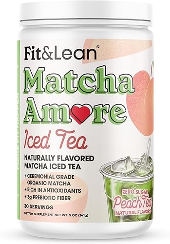 Miniatura 7 de Fit & Lean Matcha Amore Té helado, té verde matcha orgánico de grado ceremonial, fibra prebiótica, L-teanina, endulzado naturalmente, sin OMG, cero