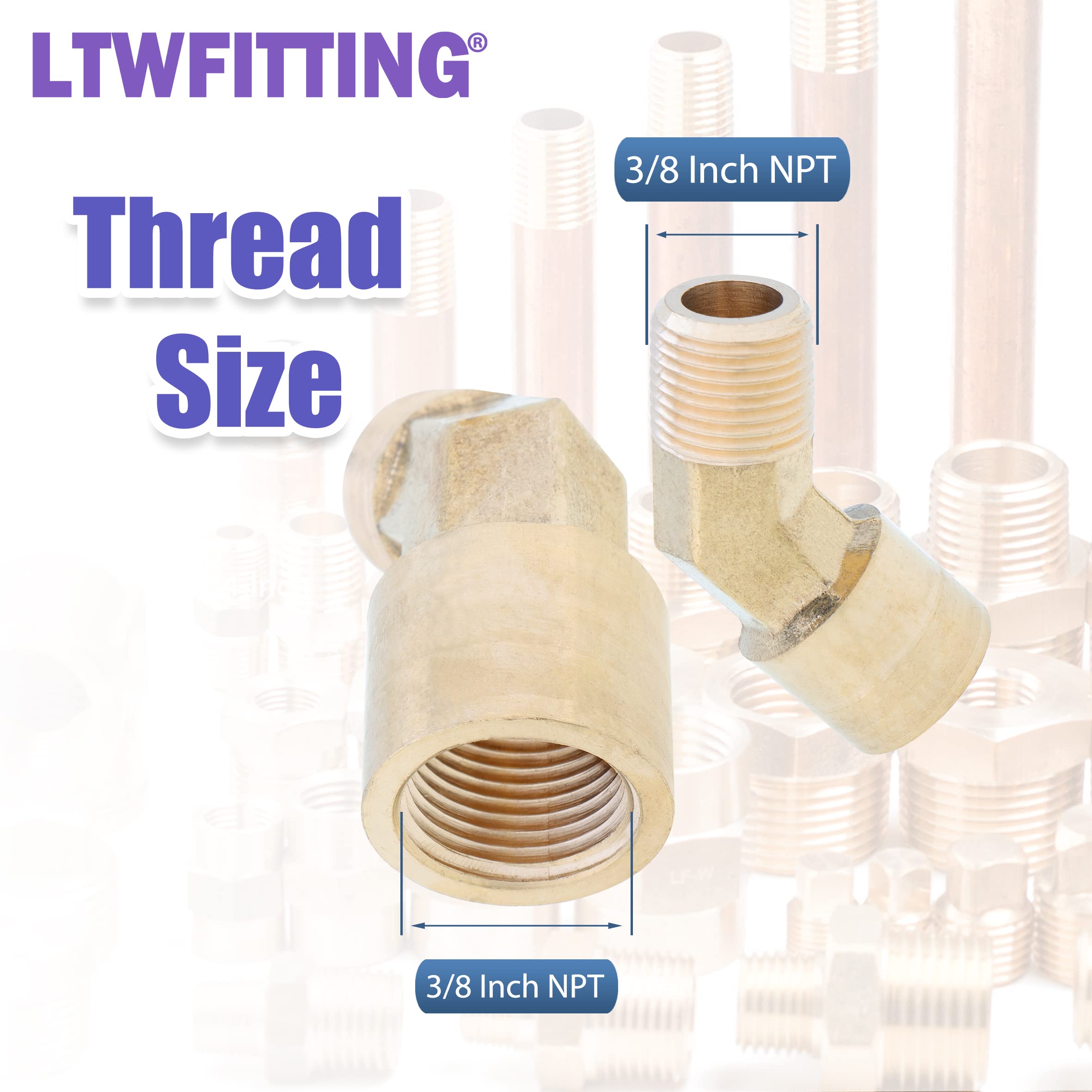 LTWFITTING Kit d'assortiment (1/4", 3/8", 1/2") NPT femelle x (1/4", 3/8", 1/2") NPT mâle en laiton 45 degrés (lot de 12)