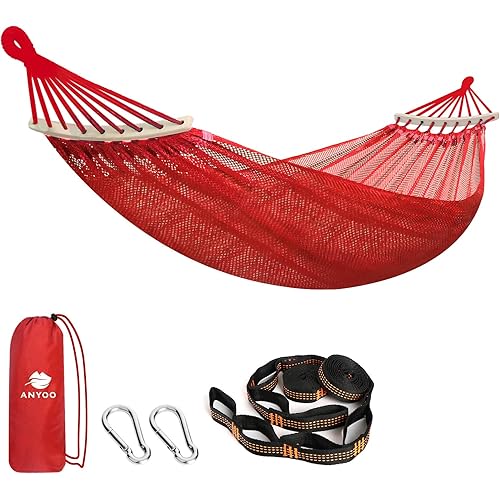 Anyoo Camping Hammock Breathable Mesh Hammock with Spreader Bar Portable Outdoor/Indoor Hammocks with Travel Bag Durable Hammock Up to 450lbs with Tree Straps for Hiking Backpacking Backyard