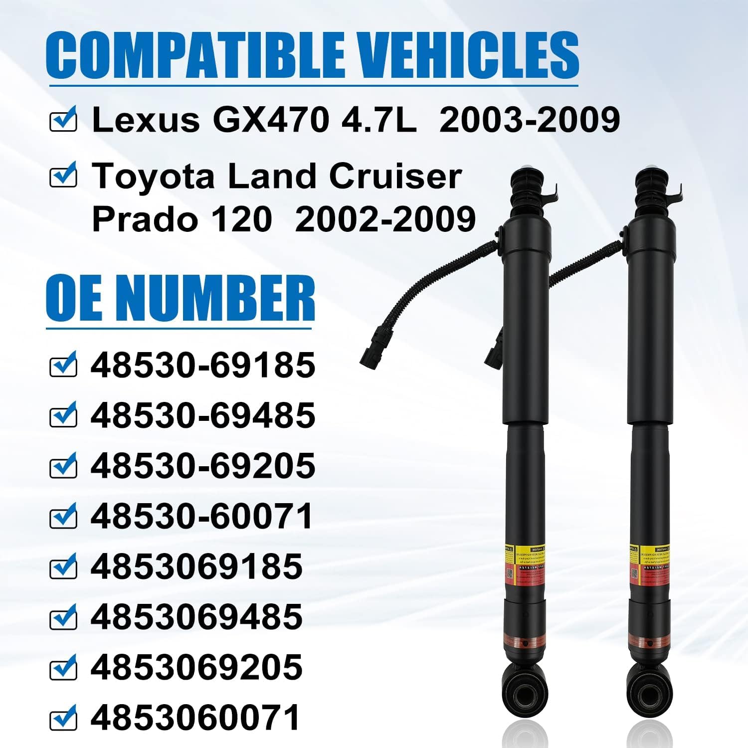 48530-69485 Rear Shock Struts Absorber Compatible with Lexus GX470 4.7L 2003-09, Fits For Toyota Land Cruiser Prado 120 2002-09 48530-69205,4853060071,48530-69185