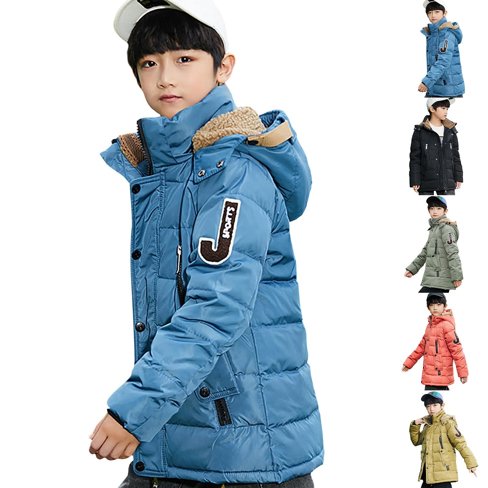 Chaqueta de plumón de invierno para niños, con capucha y forro polar, abrigo acolchado cálido para niños, abrigo informal para la escuela