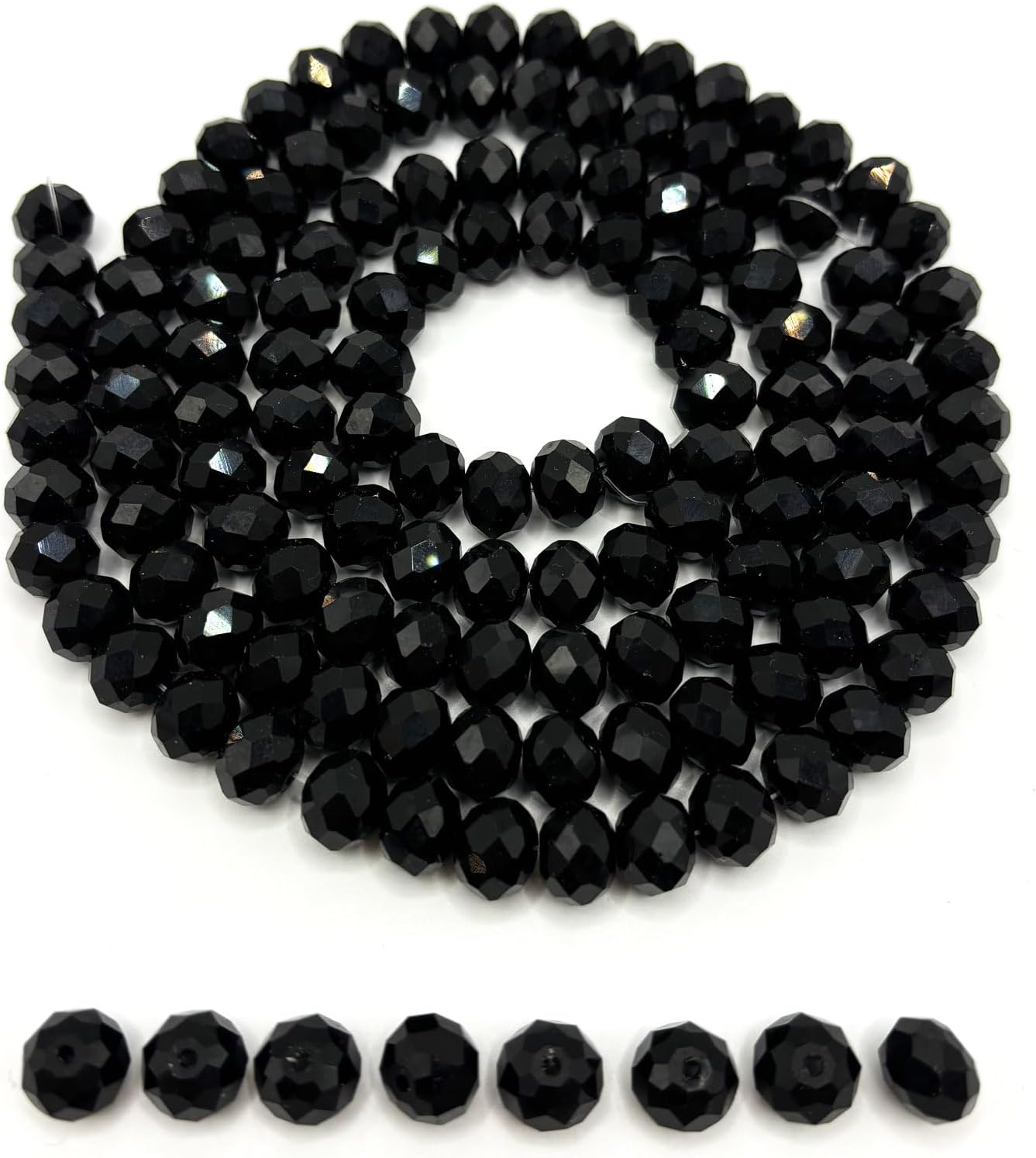 510 Pcs Briolette Crystal Glass Beads for Jewelry Making, 6mm Faceted Crystal Beads for Crafts Making, Black Rondelle Glass Beads for Bracelets Wind Chimes Suncatchers