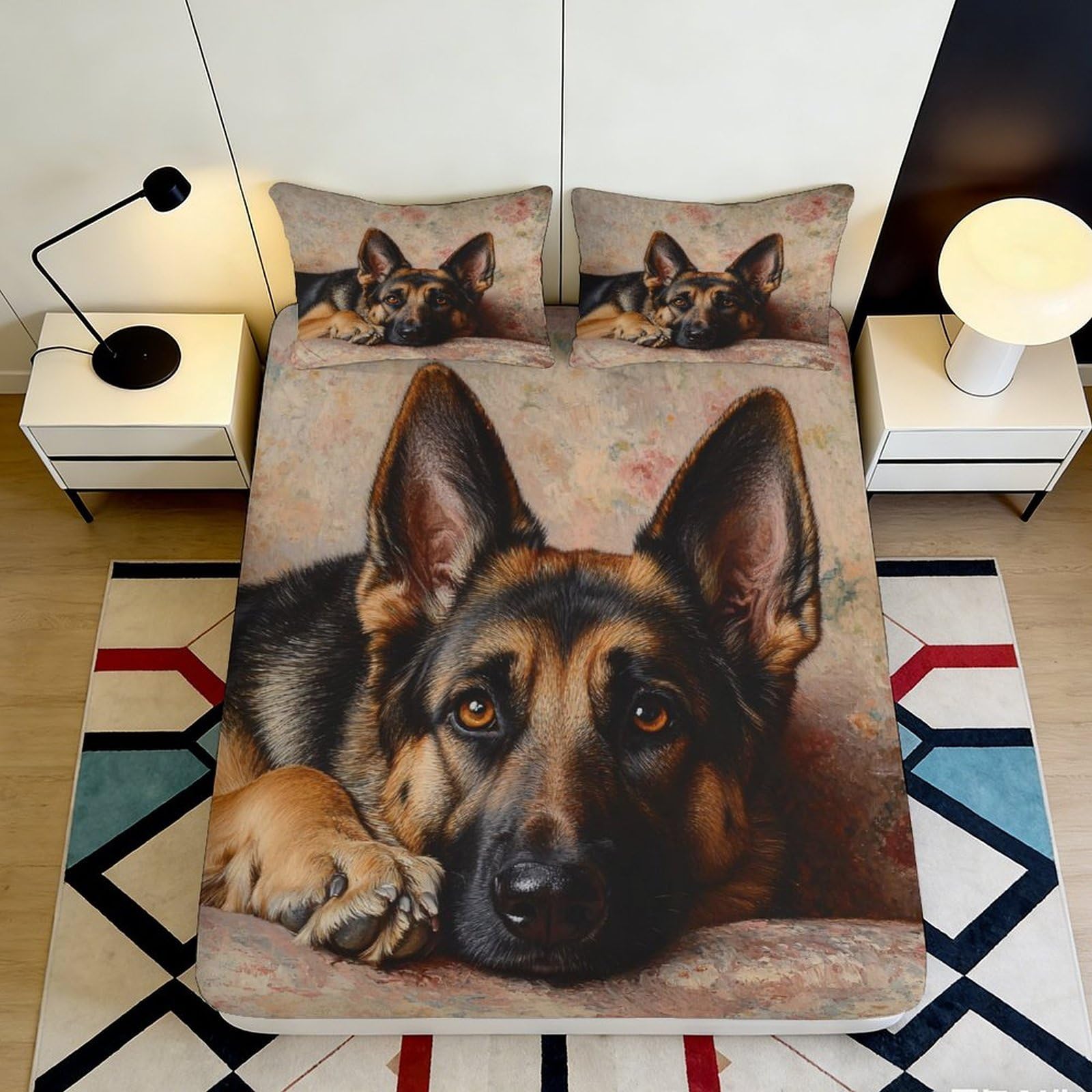 Dhbaneiok Style-8 3D Printed German Shepherd Fitted Sheet Microfiber Soft Breathable Dog Portrait Bed Cover For Bedroom Guestroom Decor 90X200x25cm