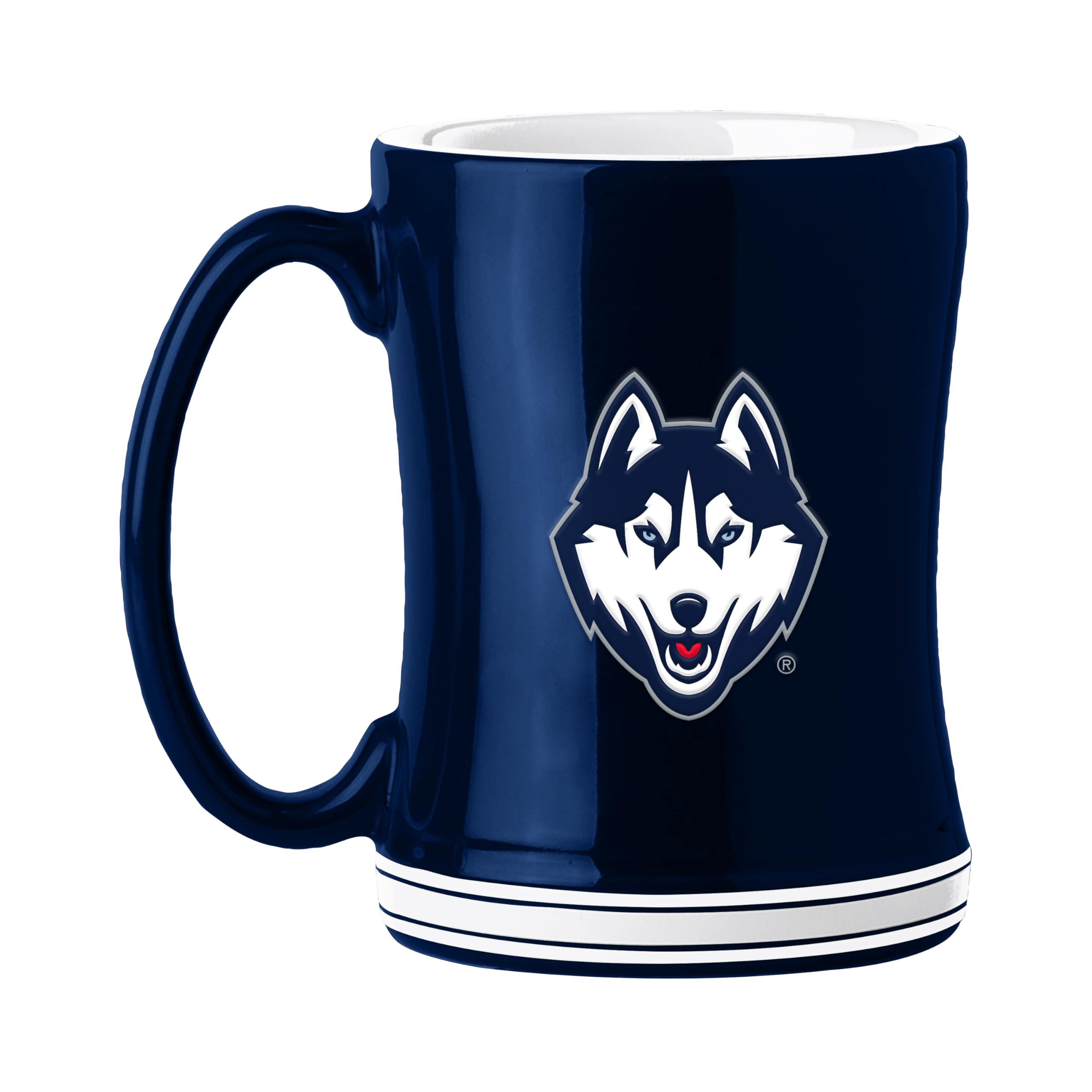 Logo Brands NCAA UConn Huskies 14 oz Relief Coffee Mug - Officially Licensed Mug, Sculpted 3D Logo and Team Colors – Comfortable Handle and Glossy Finish for College Sports Fans