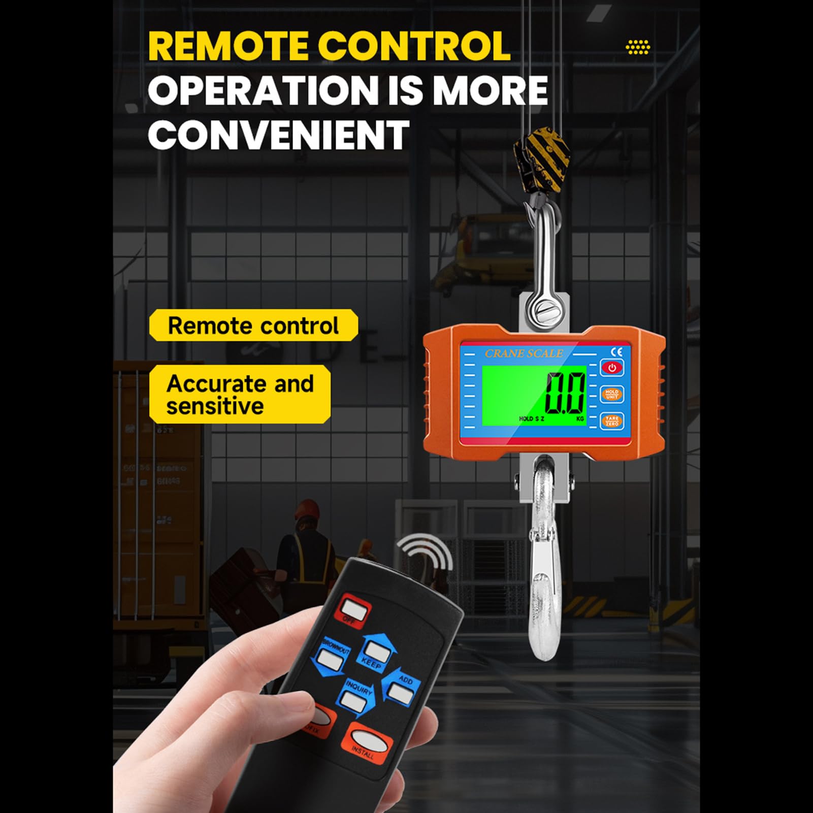 Luocute Digitale Kranwaage, 1000 Kg/2200 Lbs, Robuster Haken aus Aluminiumlegierung mit LCD-Hintergrundbeleuchtung und Einheitenwechsel, für die Industrielle Landwirtschaft, den Bau und (1000KG)