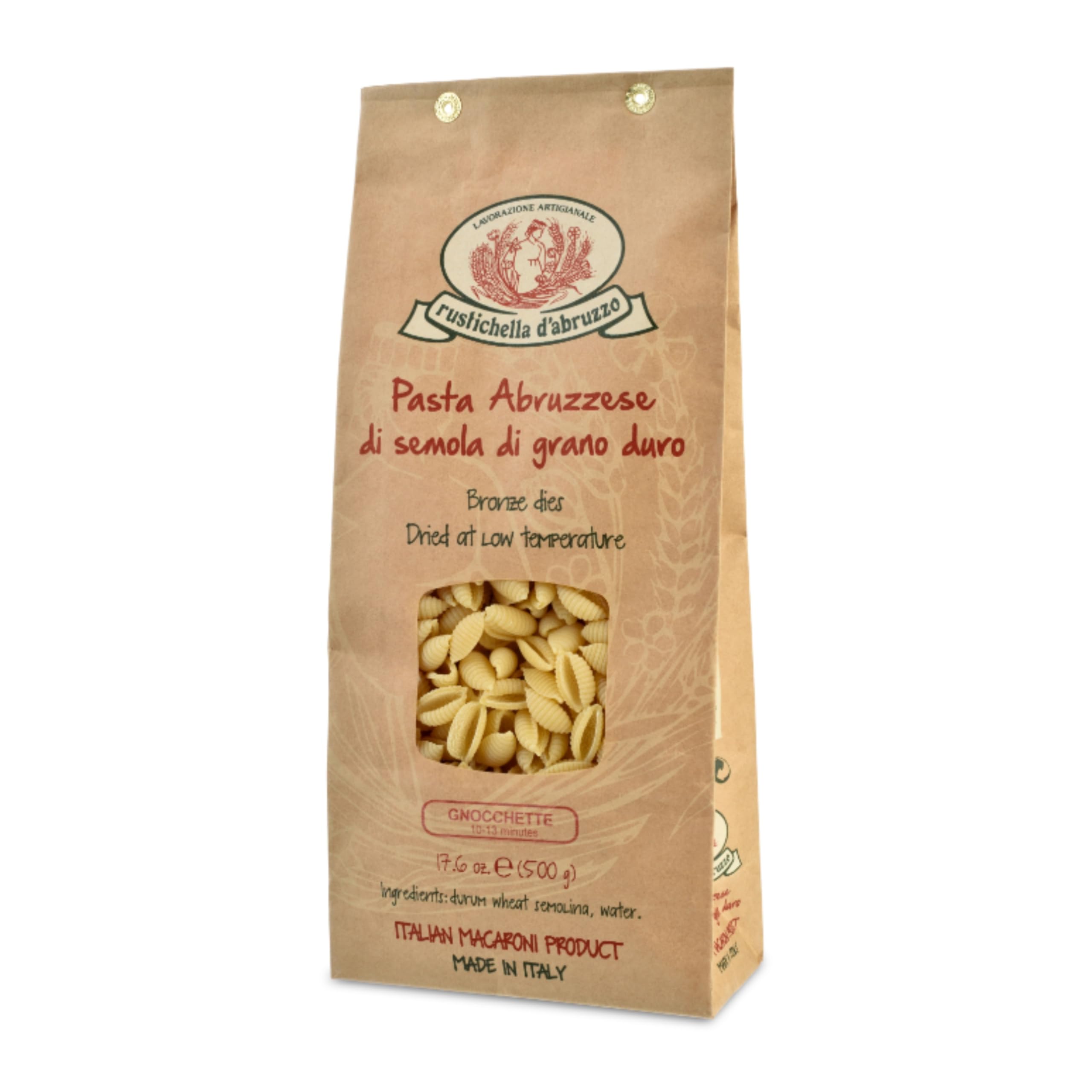 Rustichella d'Abruzzo Gnocchette Shell Pasta - 500g Sardinian-Style Pasta - Shell-Shaped Durum Wheat Dumplings - Cooks in 10-13 Minutes - Perfect with Lamb, Fish Sauces, or Other Creations
