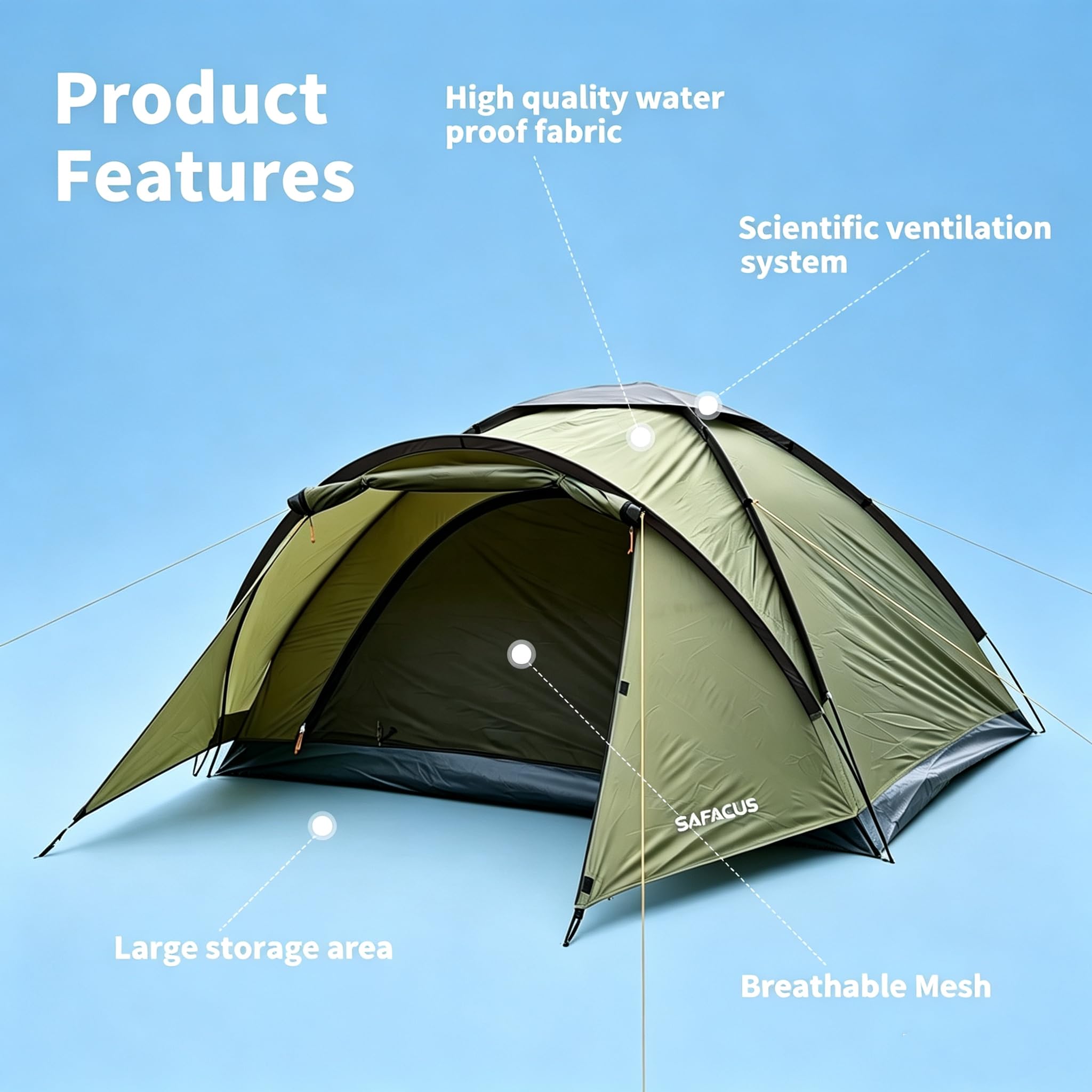 Tente de camping pour 4 personnes - Tente dôme légère et imperméable - Compacte - Installation rapide - Pour l'extérieur, la randonnée, le trekking