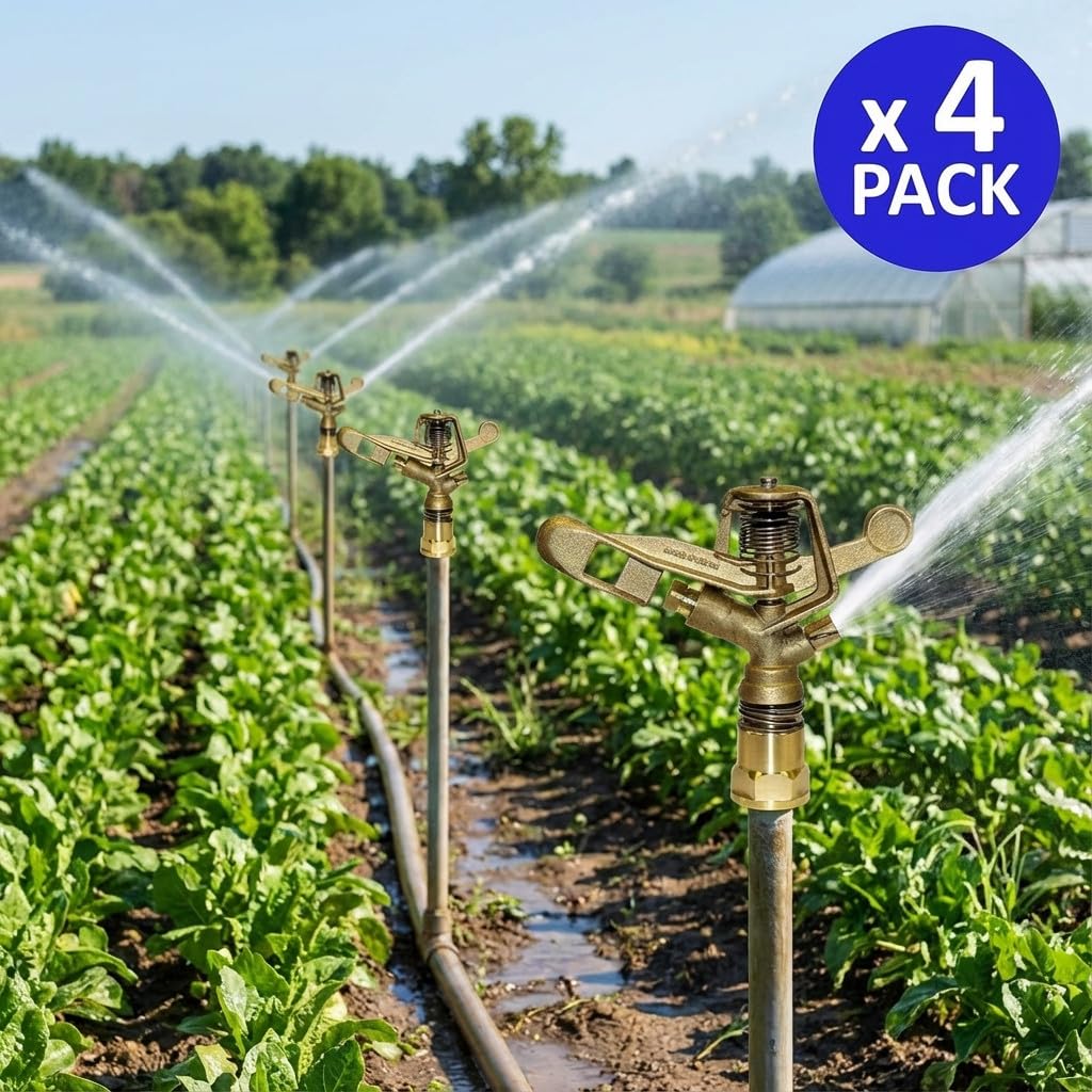 Suinga Aspersor de Riego Agricola Laton Circular 3/4" Hembra | Pack 4 Aspersores con Alcance 13 a 18 m | Aspersor de Jardin 360º