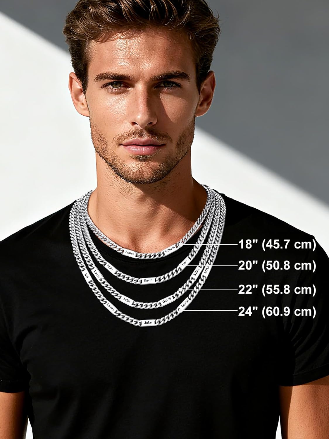 Custom4U Personalized Stainless Steel Cuban Link Chain for Men Women, 5mm/7mm/9mm Width Engraving 1-6 Names Cuban Chain Necklace, Steel/14K Gold Plated/Black Fathers Day Gift Hip Hop Jewelry+Gift Box