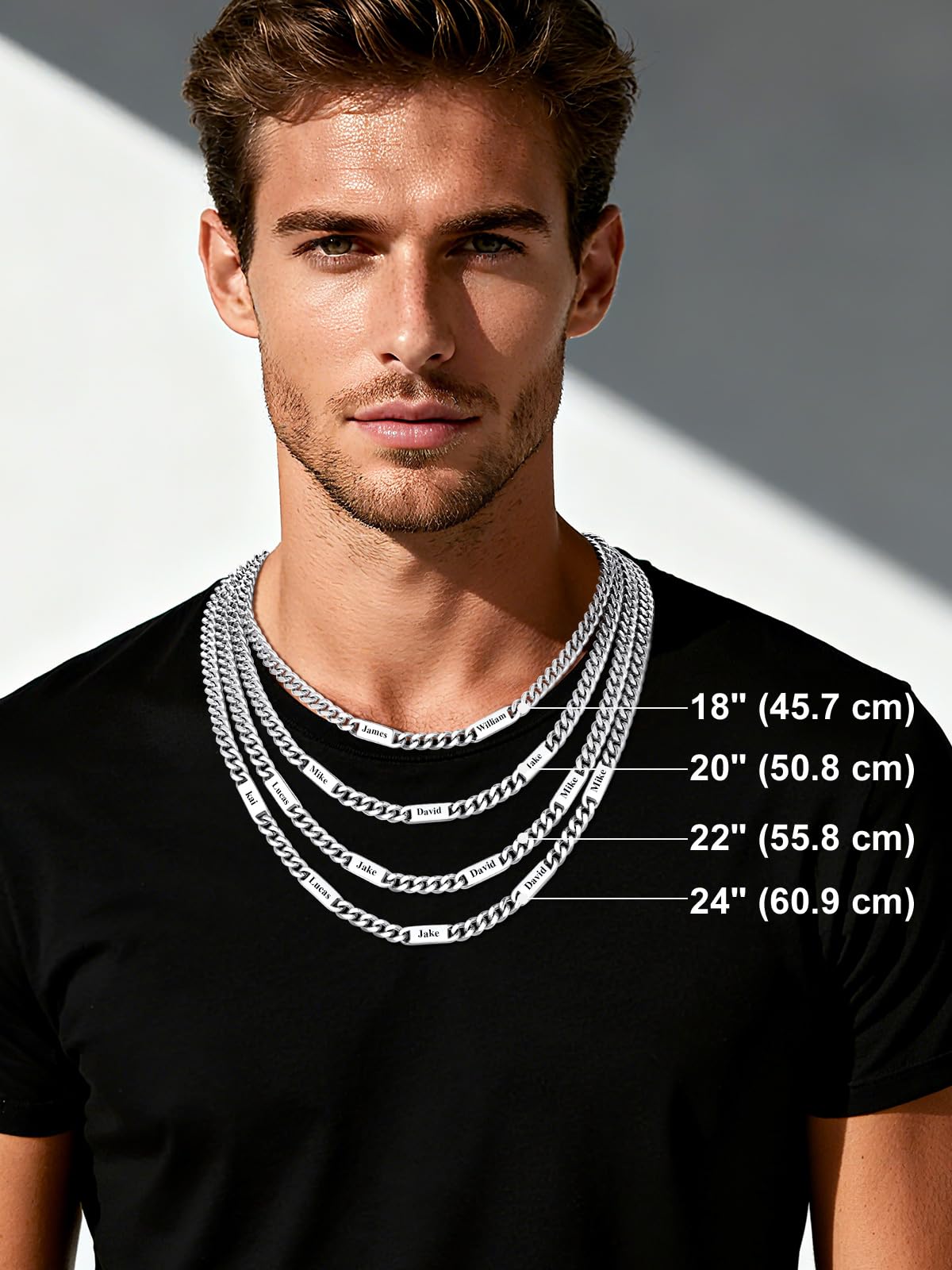 Custom4U Collier Personnalisé pour Homme avec 1-6 Prénoms Chaîne Cubaine Acier Inoxydable, Chaîne 5/7MM 45/50/55/60+5cm, Collier Argent/Or Cadeaux pour Hommes, Femmes et Famille