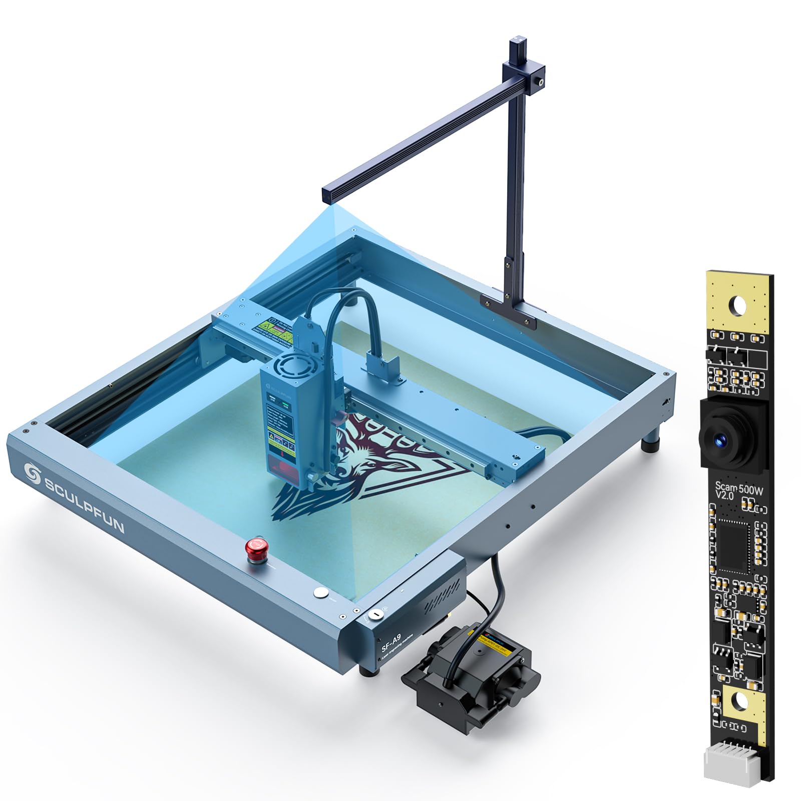 SCULPFUN SF-A9 Máquina de grabado láser, 20 W/40 W, potencia conmutable con máquina de grabado láser neumática inteligente con cámara Lightburn CAM500, posicionamiento preciso