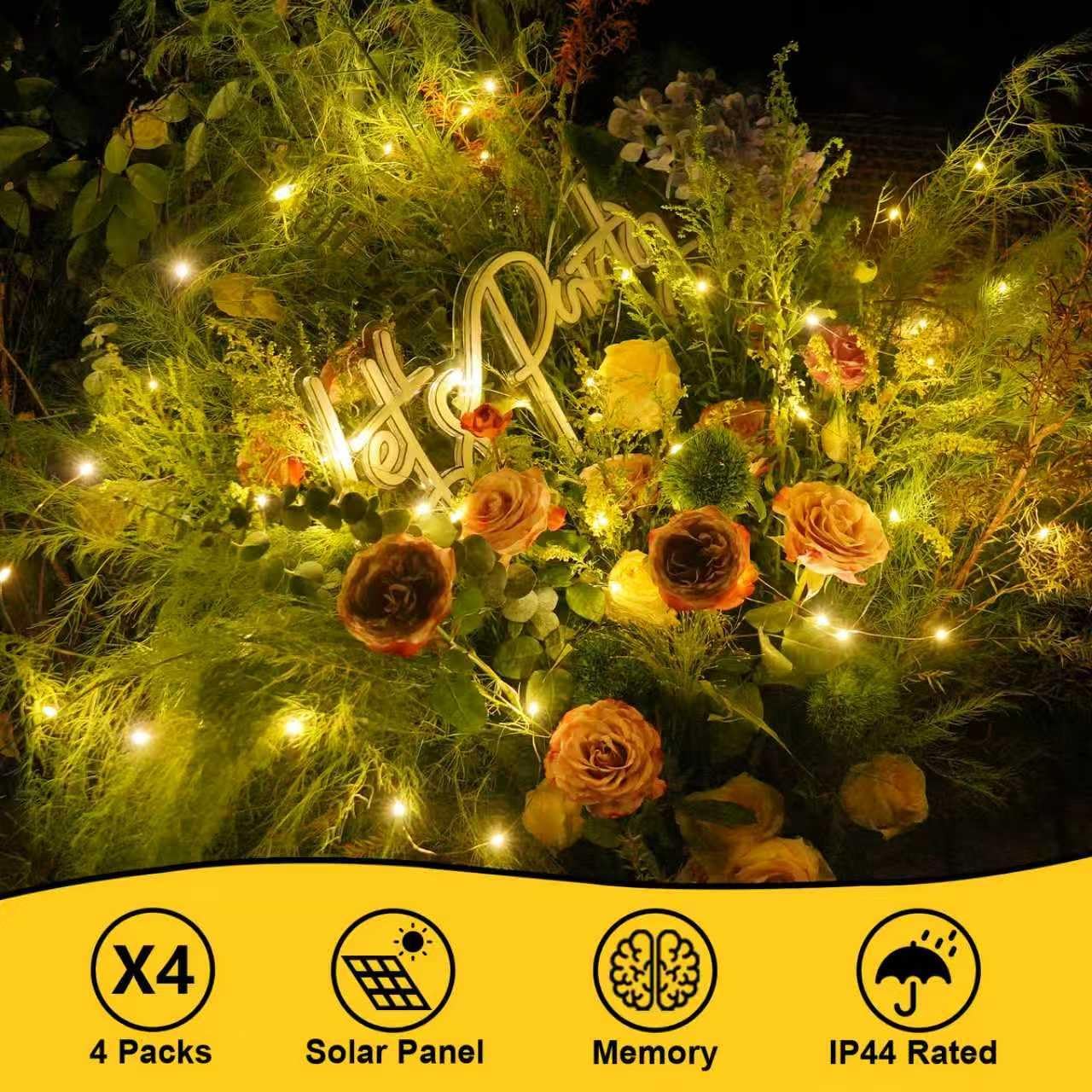 QITONG Solar Fairy Lights, 4 Pack Each 33ft 100 LED Warm White Christmas Light Outdoor Waterproof, 8 Modes Silver Wire Twinkle Mini Lights