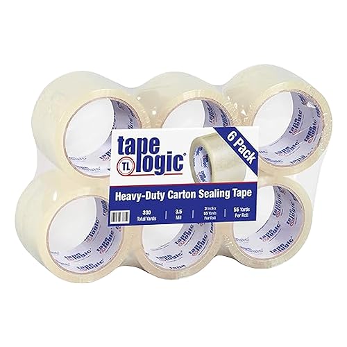 TAPE LOGIC Cinta de embalaje acrílica de 3 pulgadas x 55 yardas de 3.5 mil, transparente (paquete de 6) rollos de cinta de embalaje resistente para