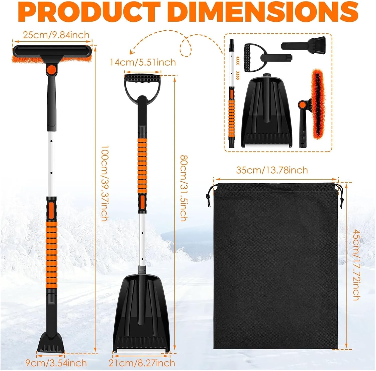 5 in 1 Retractable Snow Brush and Ice Scraper Car Windshield Snow Shovel with 180° Pivoting Brush Head Car Snow Cleaning