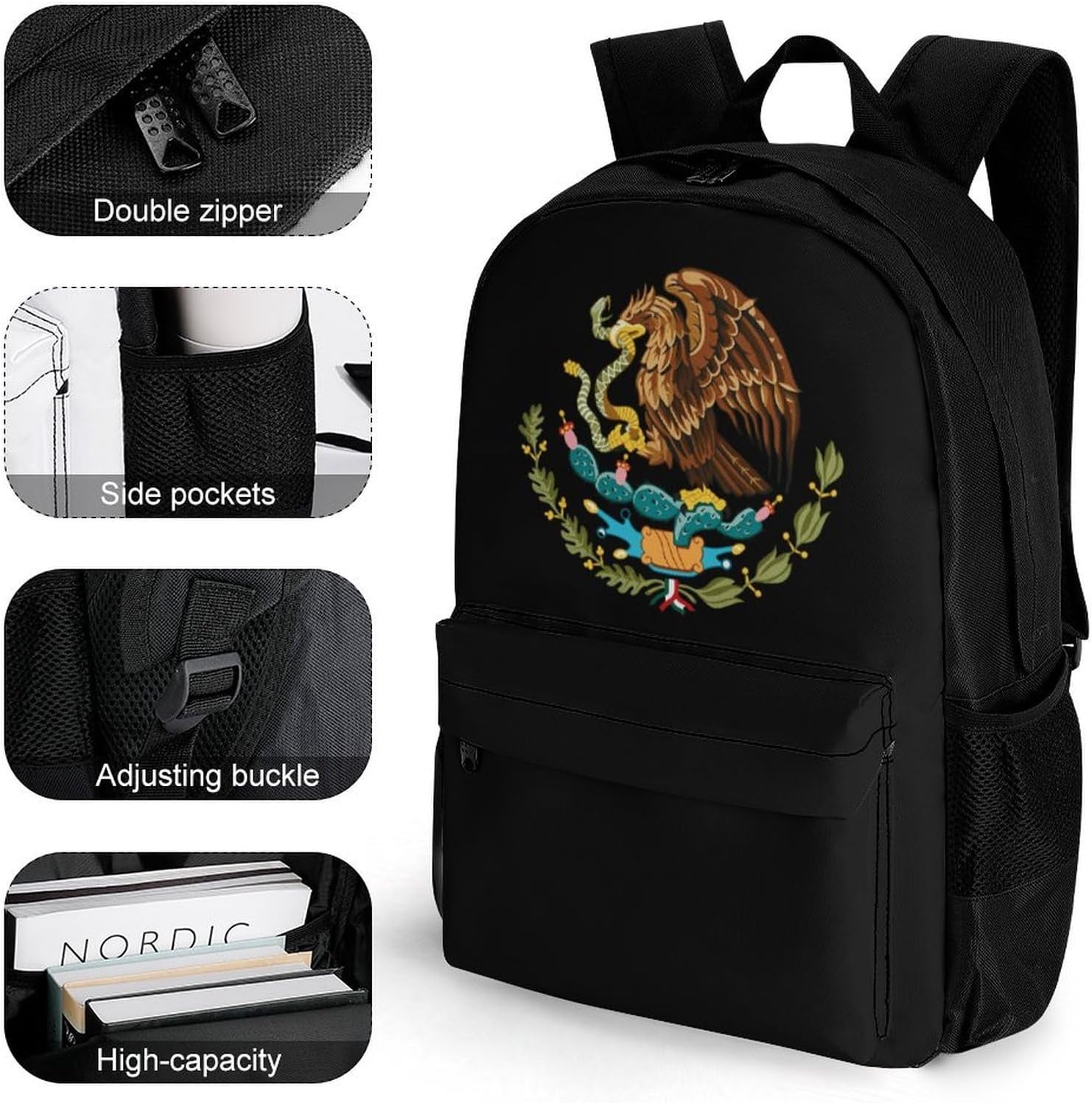 Mexican Eagle Coat Of Arms Backpack Lightweight Backpacks Work Bag