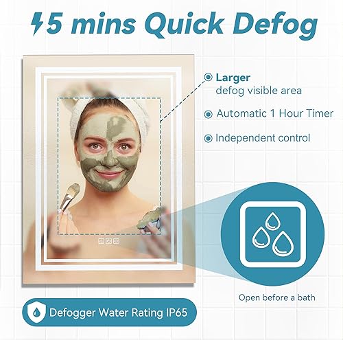 Miniatura 3 de SILUMIN Espejo de baño LED de 40 x 32 pulgadas, luz frontal brillante, 5 minutos de desempañamiento, reflejado Full HD, 3 colores regulables,