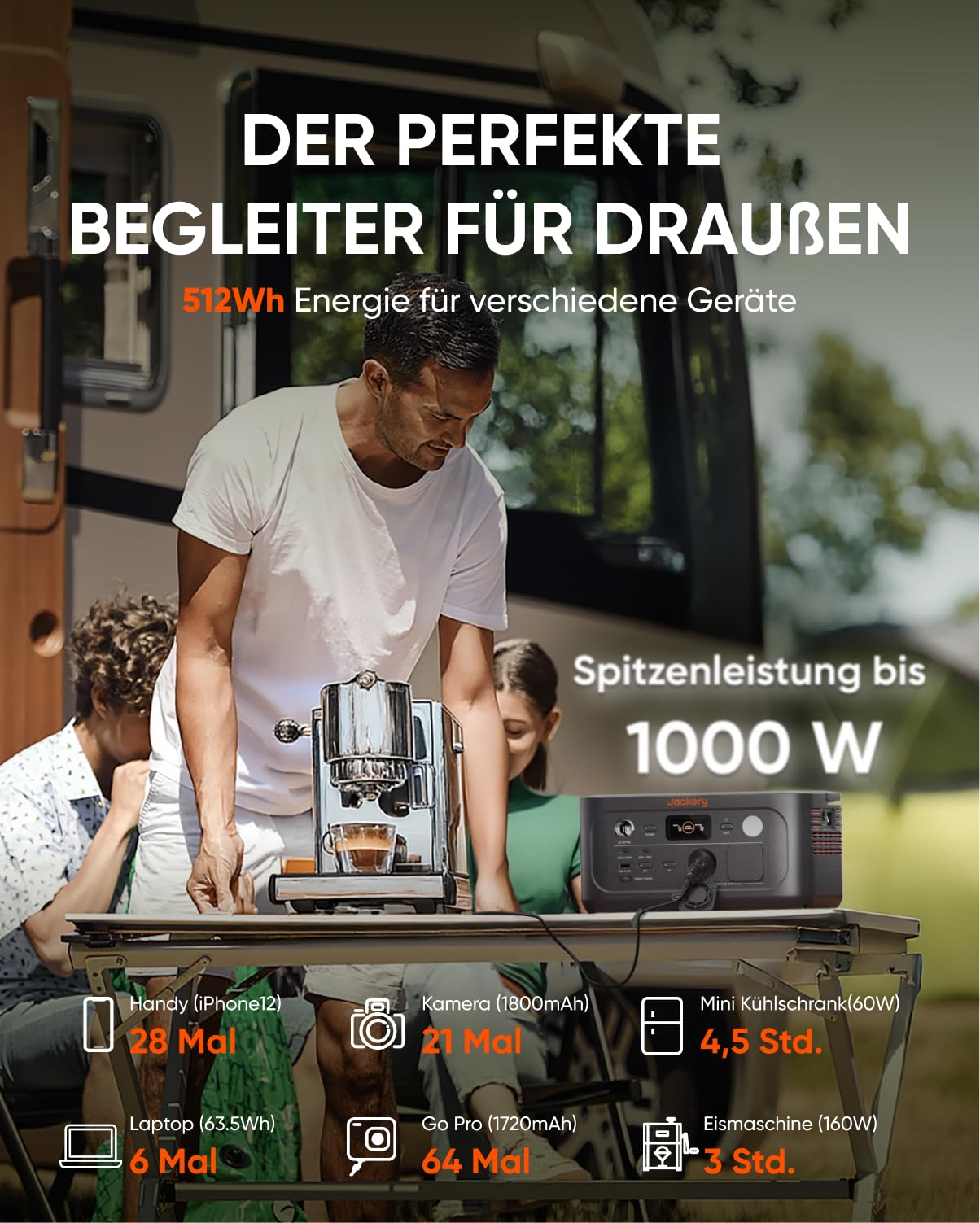 Jackery Explorer 500 V2 Tragbare Powerstation, 512Wh Solargenerator 230V/500W (Spitze 1000W) mit Schnellladung, LiFePO4 Akku 6000 Zyklen, Solargenerator für Camping, Wohnmobil, Notfälle, Reisen - 3