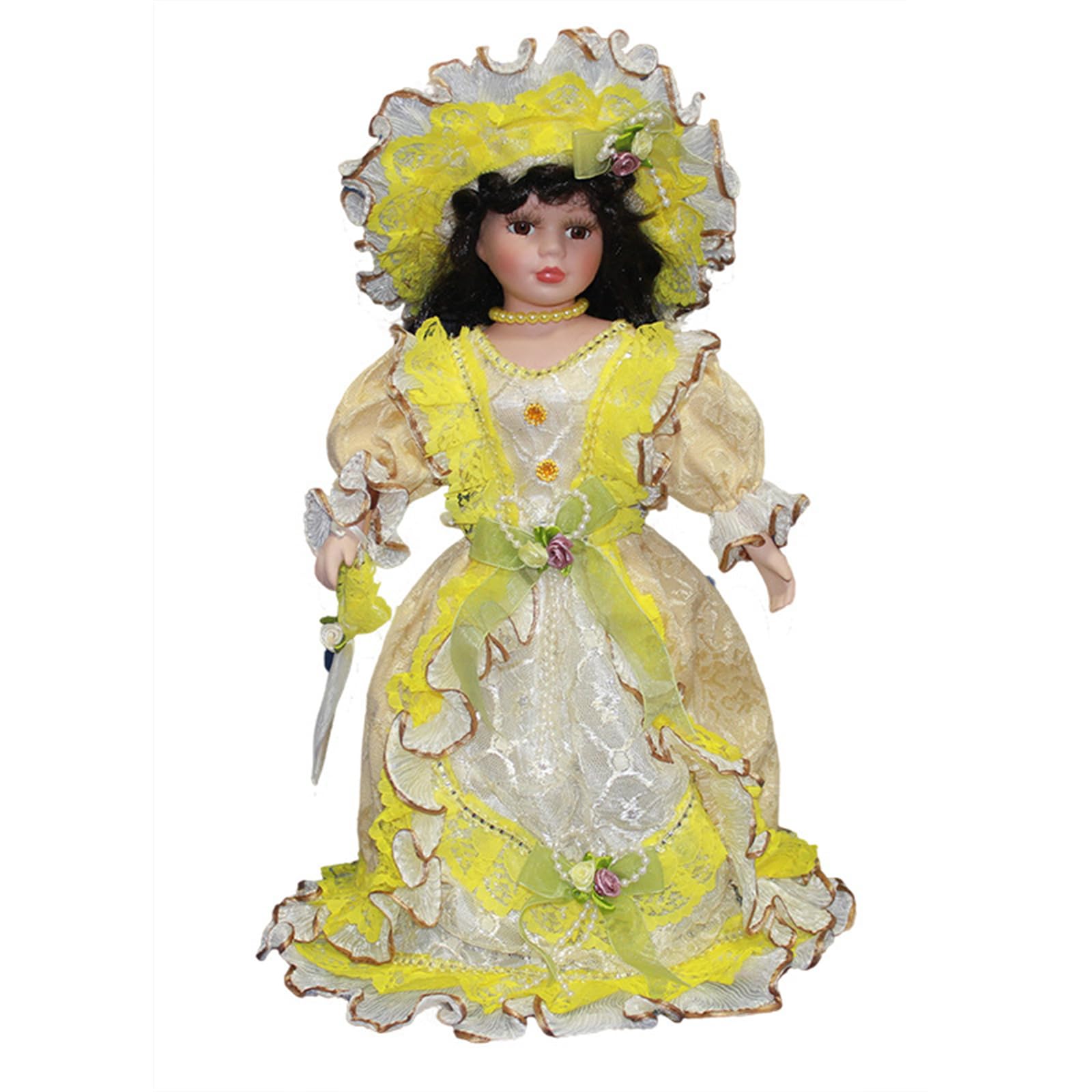 ljhnba Artistic Triangel Porcelain Dolls Collectible Toy Golden Bowknot Sequins Unique Porcelain Dolls Figure Home Decors