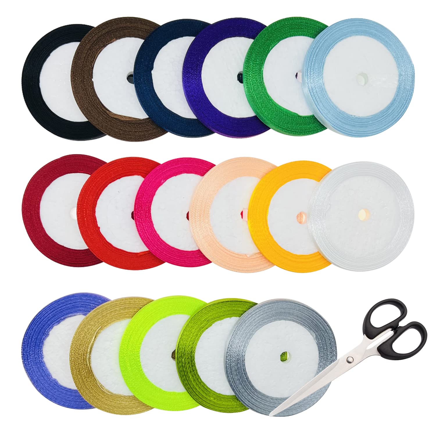 Allazone 17 Color Fabric Satin Ribbon, Fabric Ribbon for Gift Wrapping 0.24 Inch x 24 Yard Each Silk Satin Rolls for Crafts Birthday Party Gift Wrapping Wedding Decoration DIY Hair Bows Making