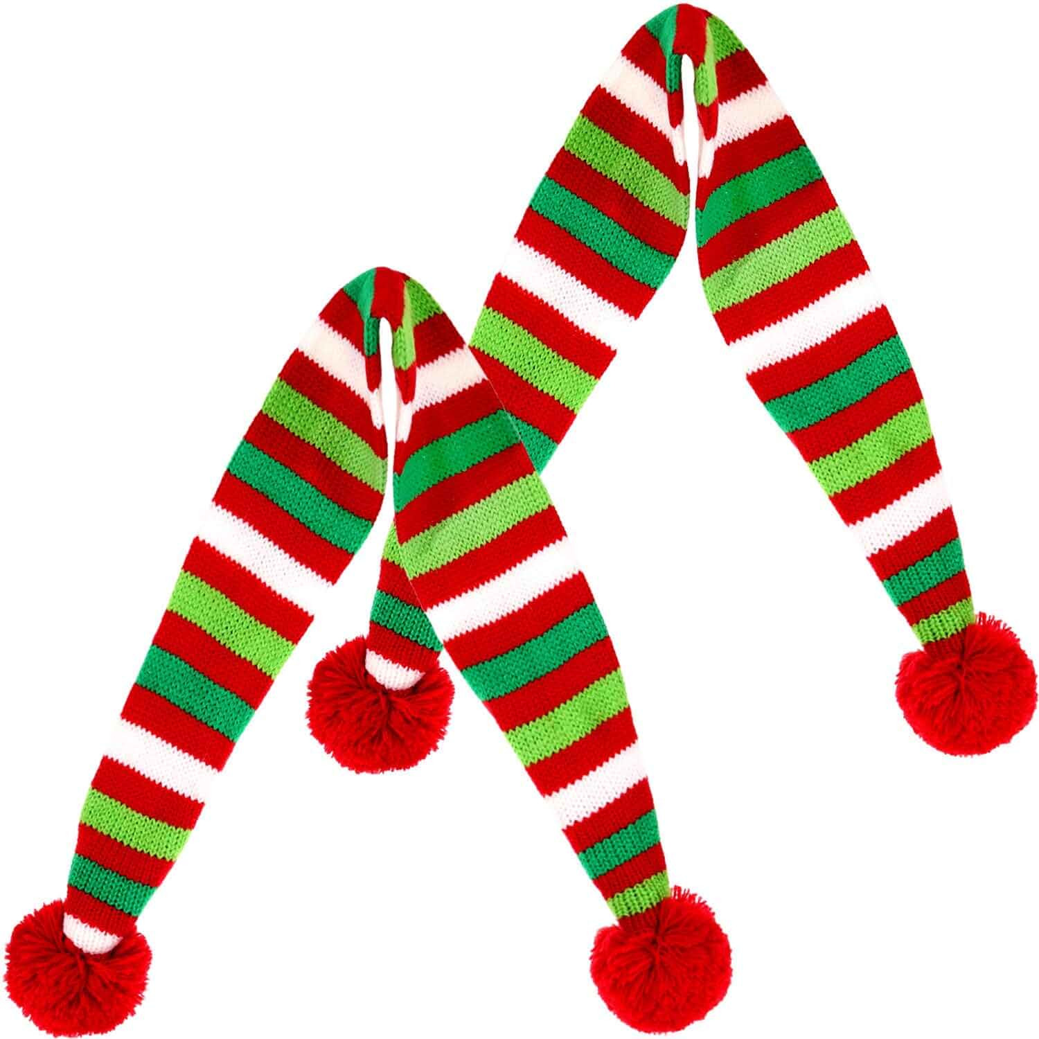 Blulu 2 pcs Christmas Striped Knit Pet Warmer Scarf with Pom Pom,XL Size Winter Neck Warmer for Dog sand Cats Puppies, Xmas Costume Accessory, Festive White Red Green Stripes, Soft Knitted