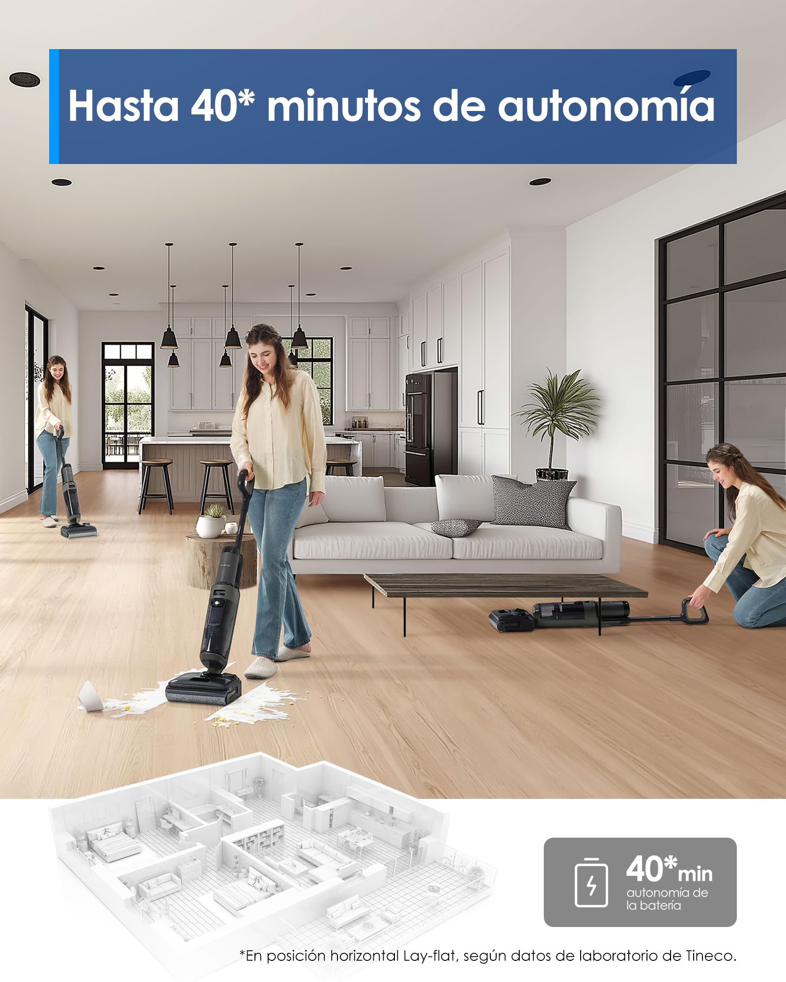 Tineco Floor One i6 Stretch - Aspiradora Seco/Húmedo, Aspira y Trapea, 20.000 Pa, 180°Lay-Flat, Autolimpieza, 40 min, Antienredos, Celda de Bolsa Mejorada, Ideal para Pelo de Mascotas