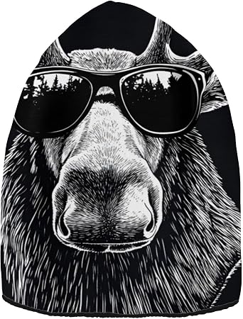 Moose Sunglasses Funny Beanie for Men Women Fashion Unisex Winter Hat Reversible Skull Knit Cap Multi-Colored