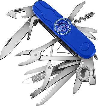 Swiss Eagle 30-in-1 Classic Pocket House Hold & Campaign Tool, Premium Multi Tool Pocket Tool with Compass, Scissor, Screwdriver, Plier, Magnifying Glass, Tweezer for Christmas Gifts - Blue