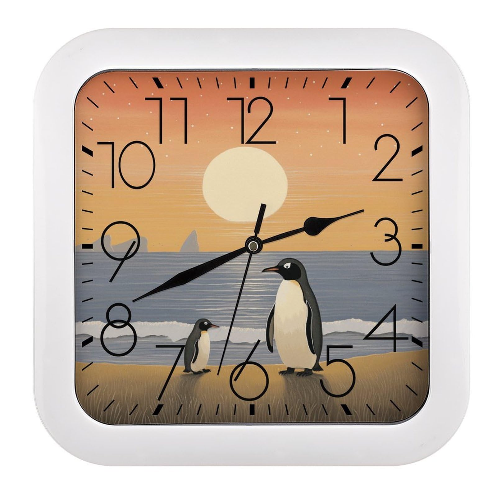 NTVOWPZO 10 Inch Wall Clock Two Penguins Pictures Battery Operated Wall Clocks Silent Non-Ticking Square Wall Clock for Living Room Kitchen Home Office Wall Decorative Clocks