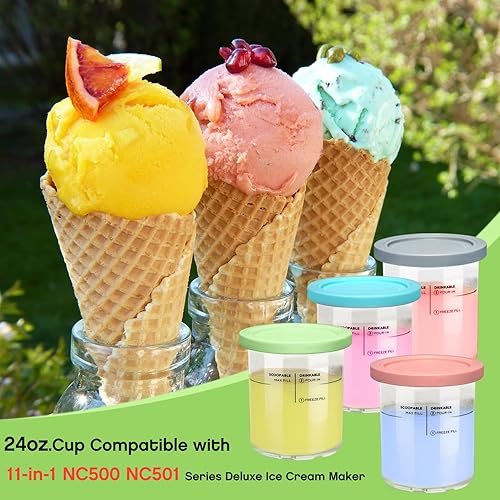 Miniatura 4 de SLLFLY Pintas y tapas de repuesto para Ninja Creami Deluxe  Compatible con Ninja NC501, NC500 Series Creami Deluxe Ice Cream Maker (paquete de 4