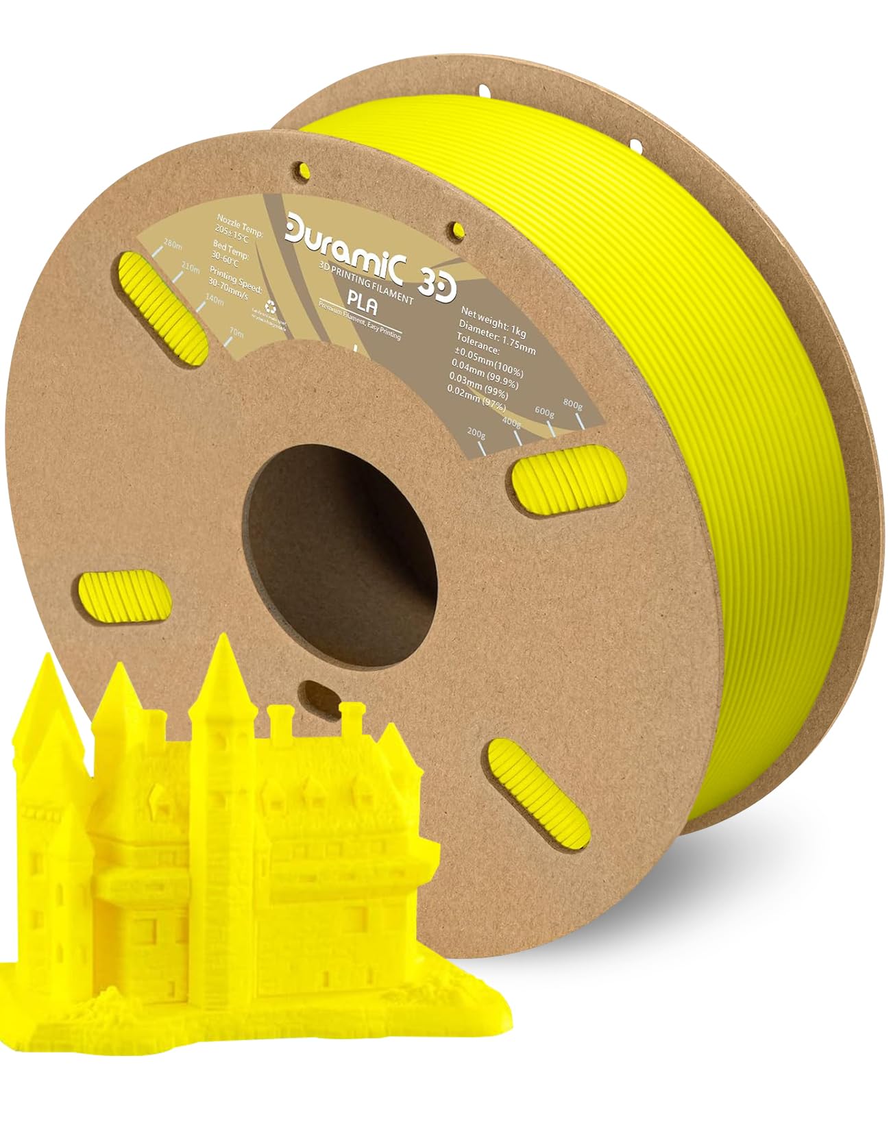 DURAMIC 3D Filamento PLA de 1,75 mm, carrete de 1 kg, filamento de impresión 3D de alta rigidez sin atascos con carrete de cartón, precisión dimensional 99% +/- 0,03 mm