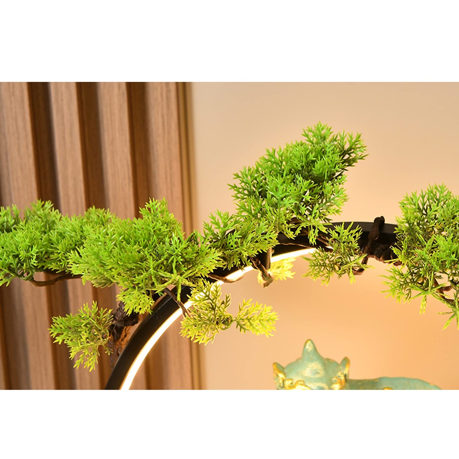 Fuente Interiores China Cerámica Pi Xiu Fuente de agua de mesa con base de madera y luz LED Interior Feng Shui Característica del agua Pequeña luz nocturna for la decoración del hogar de la oficina Fu