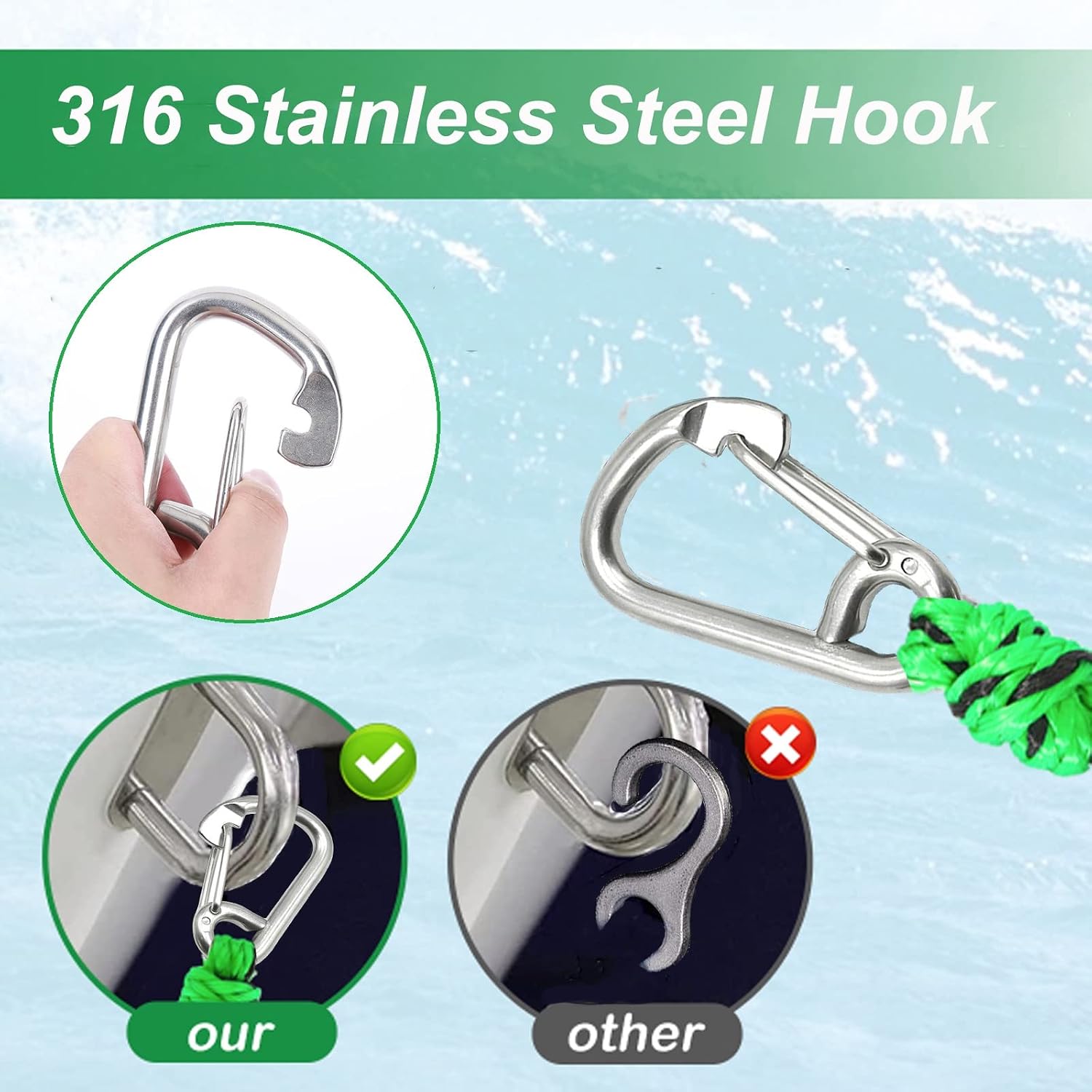 16ft / 5M Swimming Pool Safety Divider Rope Swimming Pool Lane Line Safety Fence with 8 Floating Buoys and 2 Clips,Strong Buoyancy,Green&Black