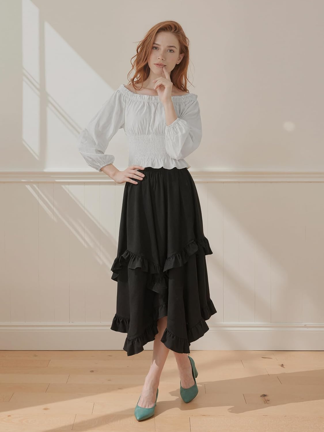 Women Costume Renaissance Peasant Tops Pirate Corset Blouse Off Shoulder Shirt