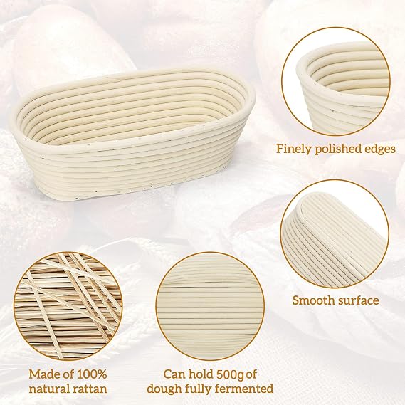 Proofing Basket 25cm, Sourdough Banneton with Liner & Scraper
