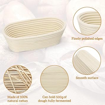 Proofing Basket 25cm, Sourdough Banneton with Liner & Scraper