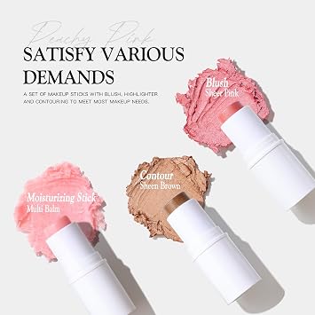 bayfree 3 PCS Makeup Cream Contour Stick Set, Highlighter, Bronzer & Blush Stick Trio for Face, Long Lasting, Natural Face Contour, Dewy & Matte Finish, Suitable for All Skin | Cruelty-Free Natural Face Makeup with Vitamin E, Long Lasting Dewy Matte Finish, Easy Blend for Sensitive Skin All Skin Tones
