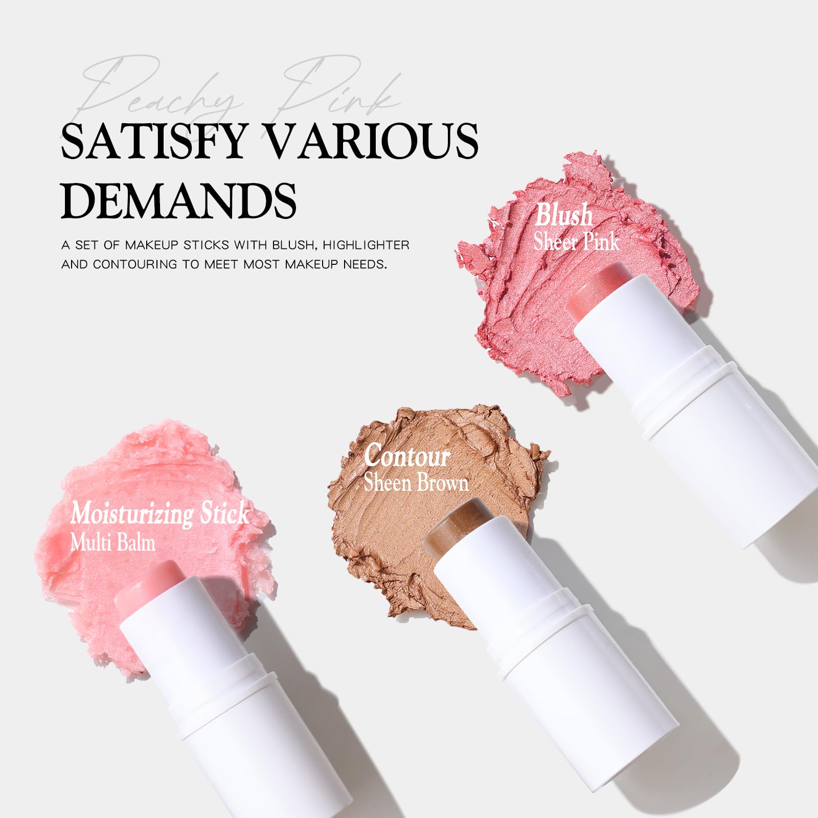 bayfree 3 PCS Makeup Cream Contour Stick Set, Illuminante Viso & Blush & Bronzer Stick, Effetto Naturale Opaco o Lucido, Lunga Durata, Multiuso per Ogni Tipo di Pelle