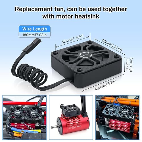 Miniatura 11 de Ventiladores de refrigeración RC de 16000 RPM, ventiladores de refrigeración de motor de coche dual de 1.575 in con disipador de calor de metal