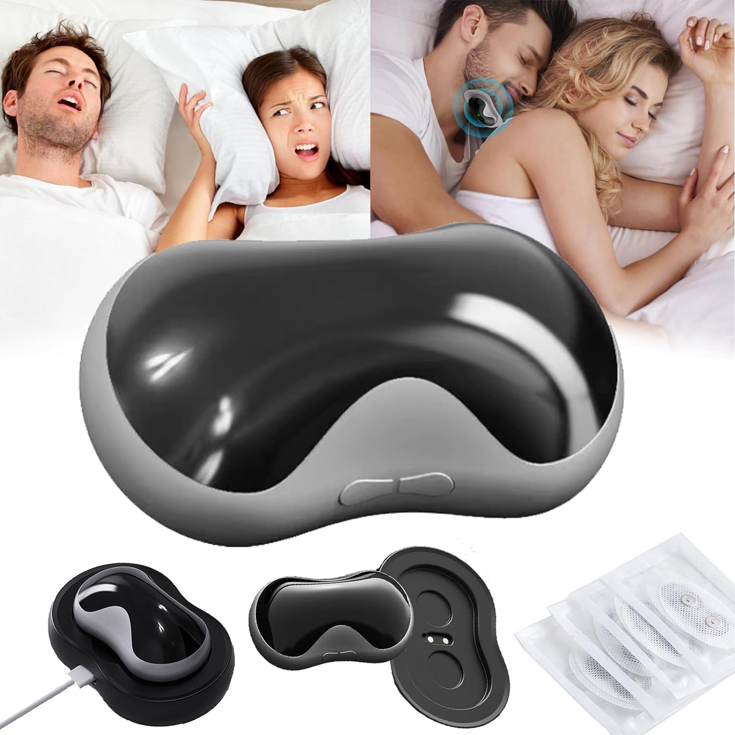 Snortium pro - snortium anti - ronquidos, dispositivos anti - ronquidos efectivos, dispositivos anti - ronquidos inteligentes, soluciones de ronquidos variables eléctricas, ayudas para el sueño,Negro