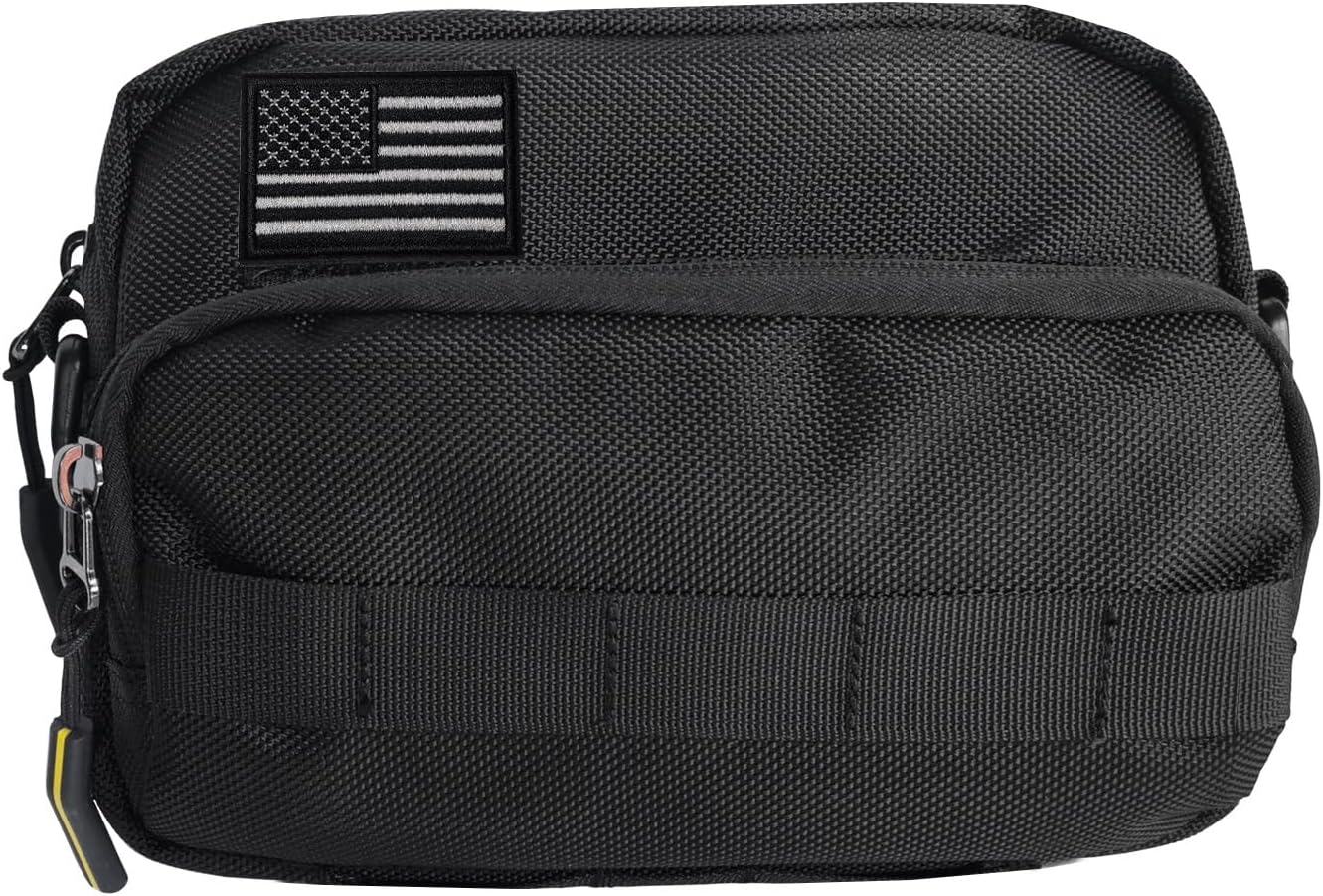 Larswon Motorcycle Handlebar Bag – Water Resistant Front Fork Pouch Storage Compatible with Cruiser, Softail, Dyna, Sportsters, Dirt Bike & Bicycle | Detachable Strap | Customizable Patch Black