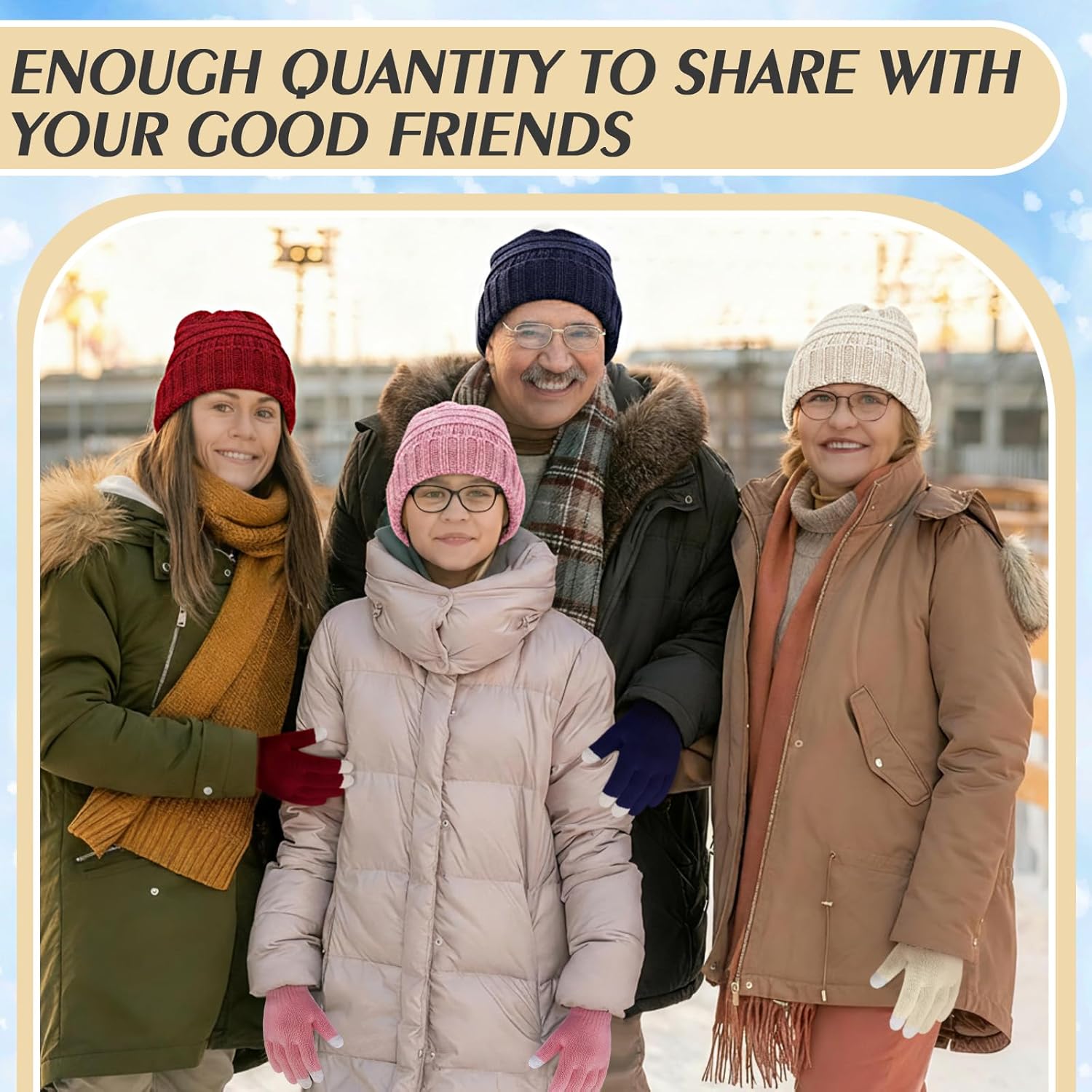 Jadive 8 Set Winter Hat Gloves Set for Women Warm Beanie Knit Snow Knit Skull Cap Touchscreen Knit Texting Hat Gloves