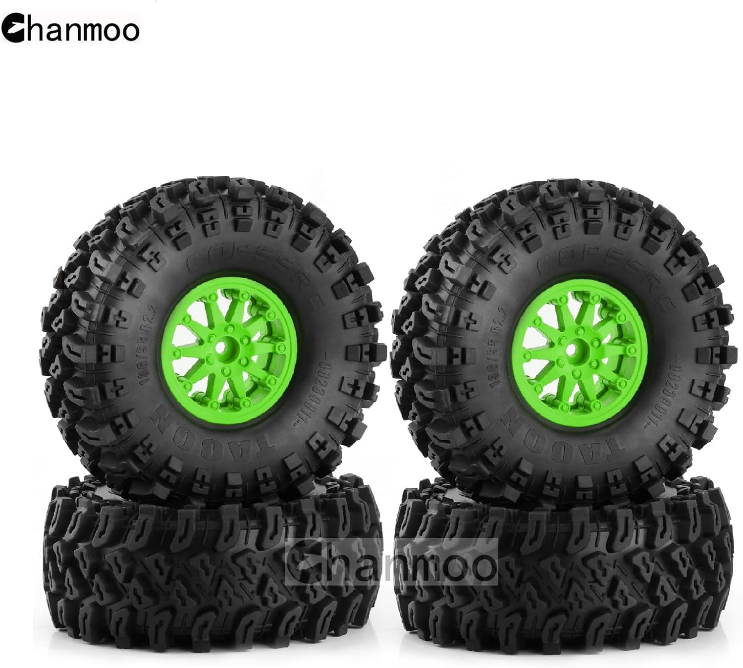 2.2 RC Crawler Tires and Wheels Beadlock Rims 1/10 RC Rubber Slingers Grappler Mud Tyres OD 136mm for 1:10 Rock Crawler Car Axial SCX10 90047 D90 TF2 Tamiya CC01 Traxxas TRX4 RGT 4PCS (Green)