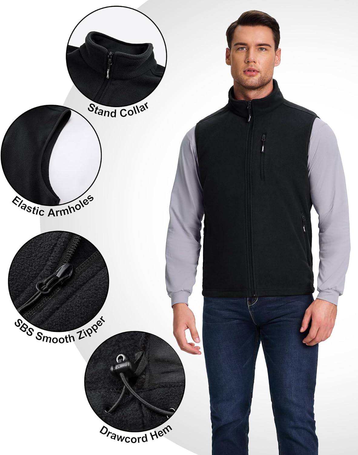 Outdoor Ventures Men's Full-Zip Lightweight Polar Fleece Vest Outerwear with 5 Pockets Warm Winter Sleeveless Jacket Casual - Image 4