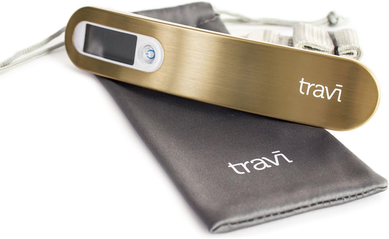 Travi Digital Luggage Scale - 110lb/50kg Capacity - Perfect Portable Suitcase Scale for Travel, Postal, Home or Outdoor Weighing Use - Gold