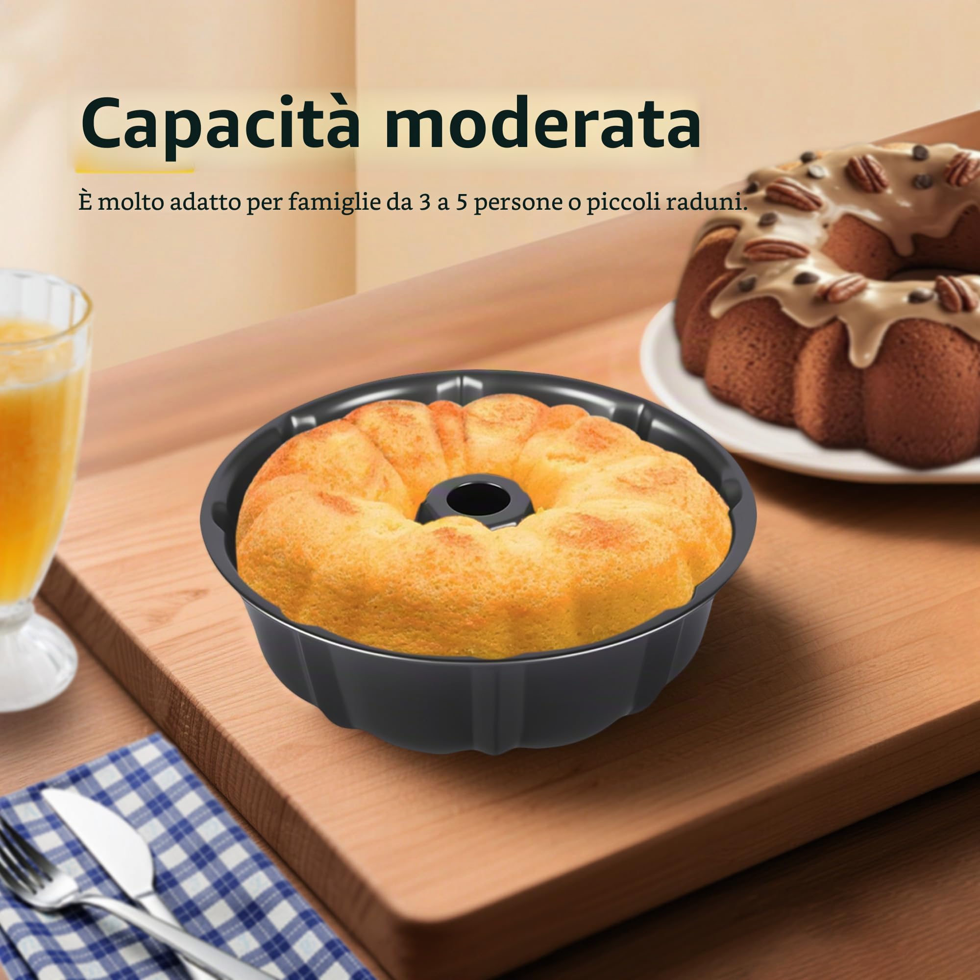 2 Pezzi Stampo Torta teglia Stampo per Ciambella con Tubo da forno in Acciaio con Rivestimento Antiaderente da Forno per Biscotti e Torte 24 cm (Nero)