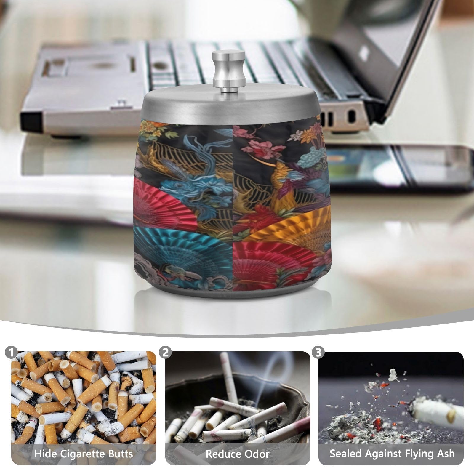 Amazon.com: YETTASBIN Japanese Style Fan Ashtray with Detachable Lid and  Anti-Skid Pad, Scrath-Resistant Stainless Steel Cigarette Ashtray Smokeless  Odorless Windproof Cigar Ash Tray for Smoker Indoor Outdoor Use : Home &  Kitchen