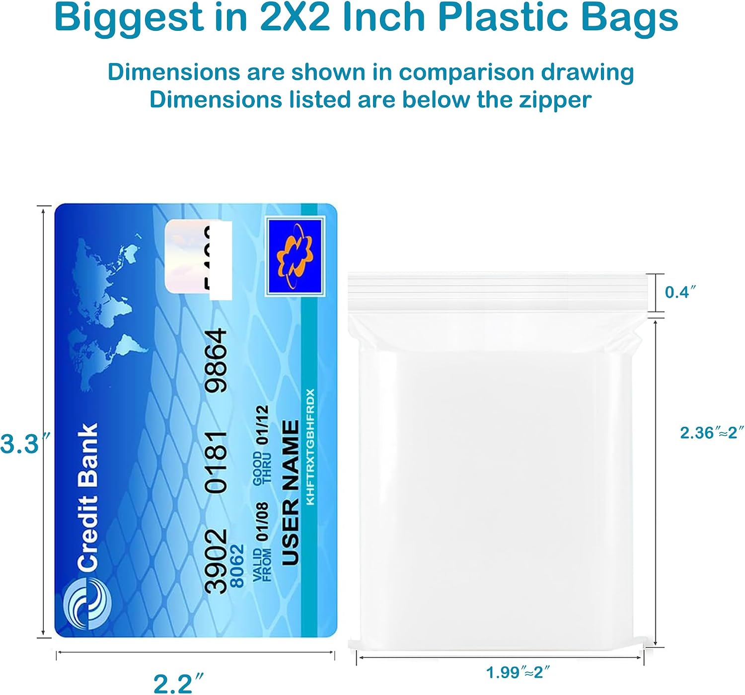 2''X 2'' (Pack of 100) 2 Mil Thick Clear Reclosable Small Zip Plastic Poly Bags With Resealable Lock Seal Zipper for Photo, Jewelry, Bakery, Treats, Travel, Storage, Packaging & Shipping