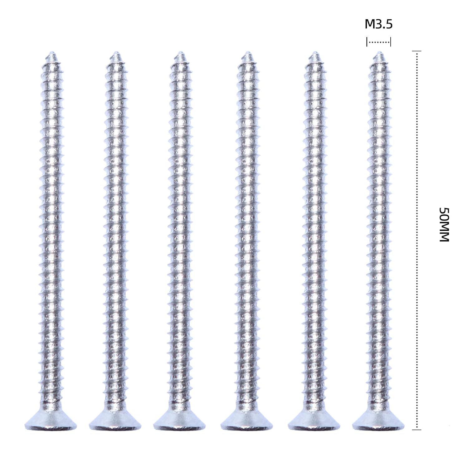 #6 x 2" Stainless Flat Head Phillips Wood Screw, 100 pcs, 18-8 (304) Stainless Steel Screws by NIANXIHAN (M3.5 x 50mm)